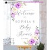 Purple Ivory Baby Shower Welcome Sign template,(144)